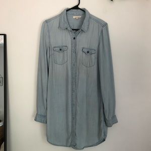 oversized denim button up tunic